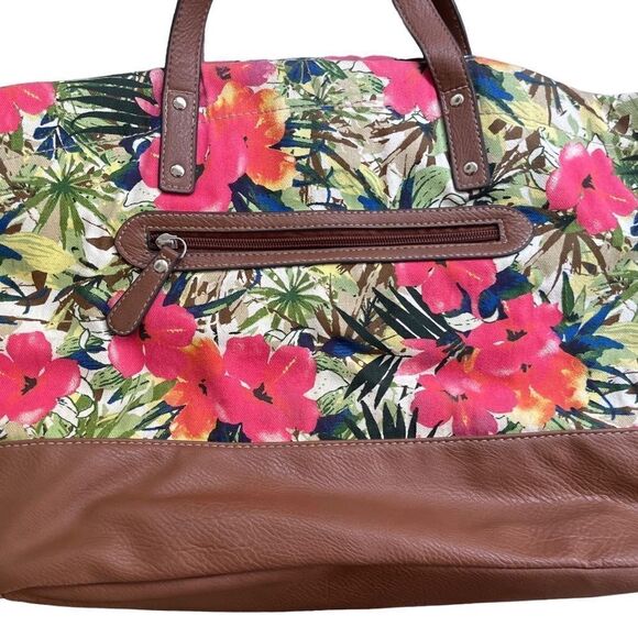 CROFT & BARROW DOMED BROWN & TROPICAL ORANGE PINK FLORAL
TOTE HANDBAG PURSE - Picture 4 of 7